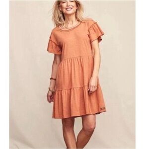 LIKE NEW MATILDA JANE TIERED RUFFLED RUST DRESS RED YELLOW EMBROIDERED D…